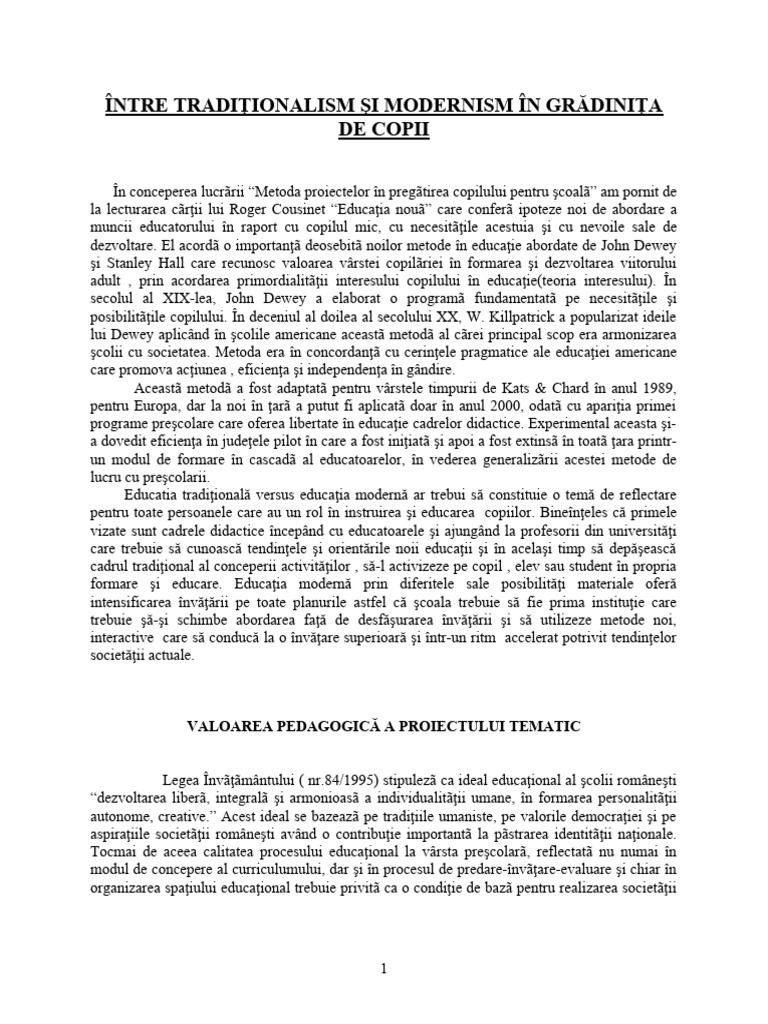 Ntre Traditionalism Si Modernism in Gradinita de Copii | PDF