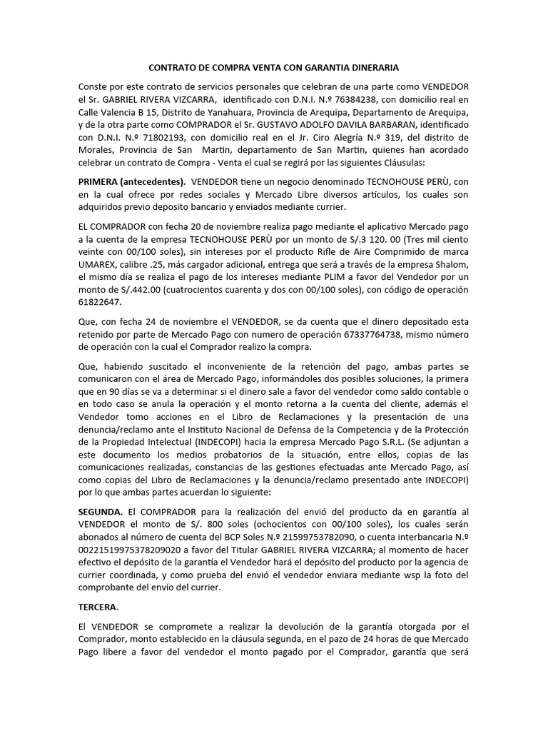 Contrato de Compra Venta Con Garantia | PDF | Mercado (economía ...