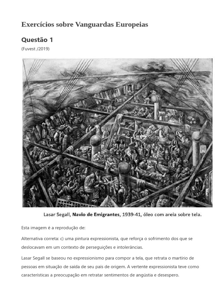 Exercícios sobre Vanguardas Europeias | PDF | Expressionismo | Pablo ...
