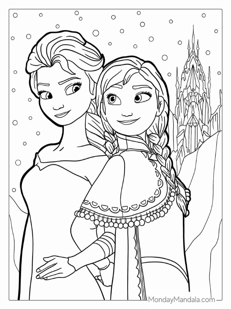 Elsa and Anna With Castle Coloring Sheet | PDF