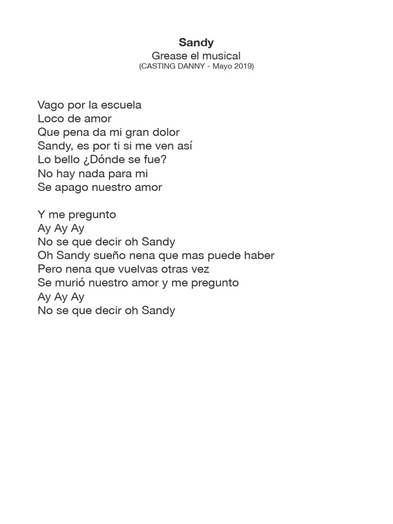 Sandy (Letra Castellano) PDF