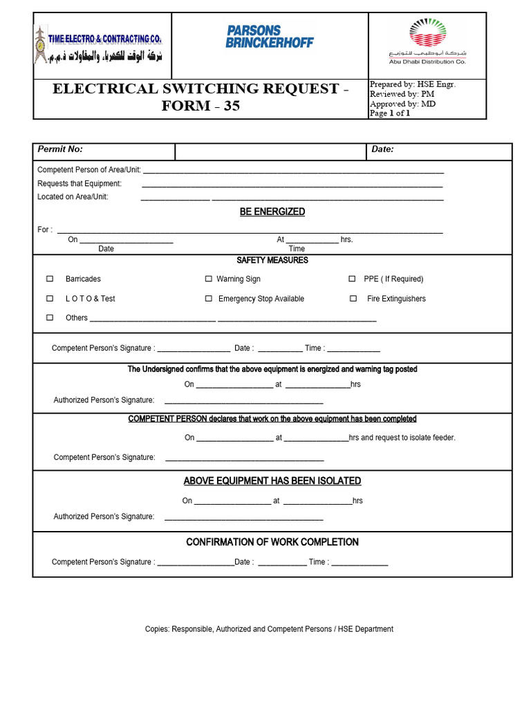 Electrical Switching Request Form 35 | PDF | Safety | Emergency Management
