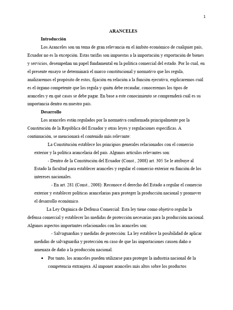Aranceles: Regulación y Tipos en Ecuador | PDF | Arancel | aduana