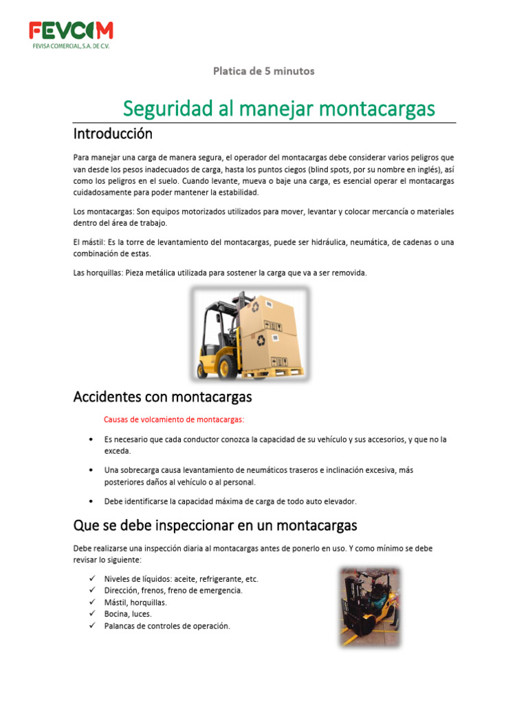 Seguridad en el Manejo de Montacargas | PDF | Negocios | Hogar ...