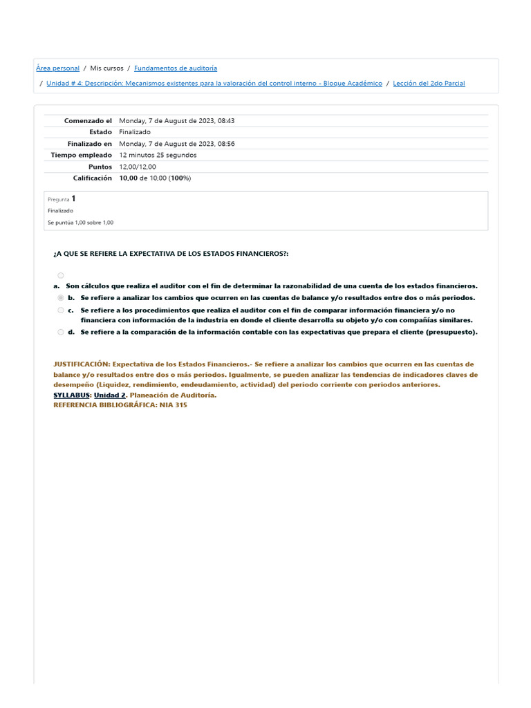 Lección Del 2do Parcial - Revisión Del Intento 1 | PDF | Auditoría ...