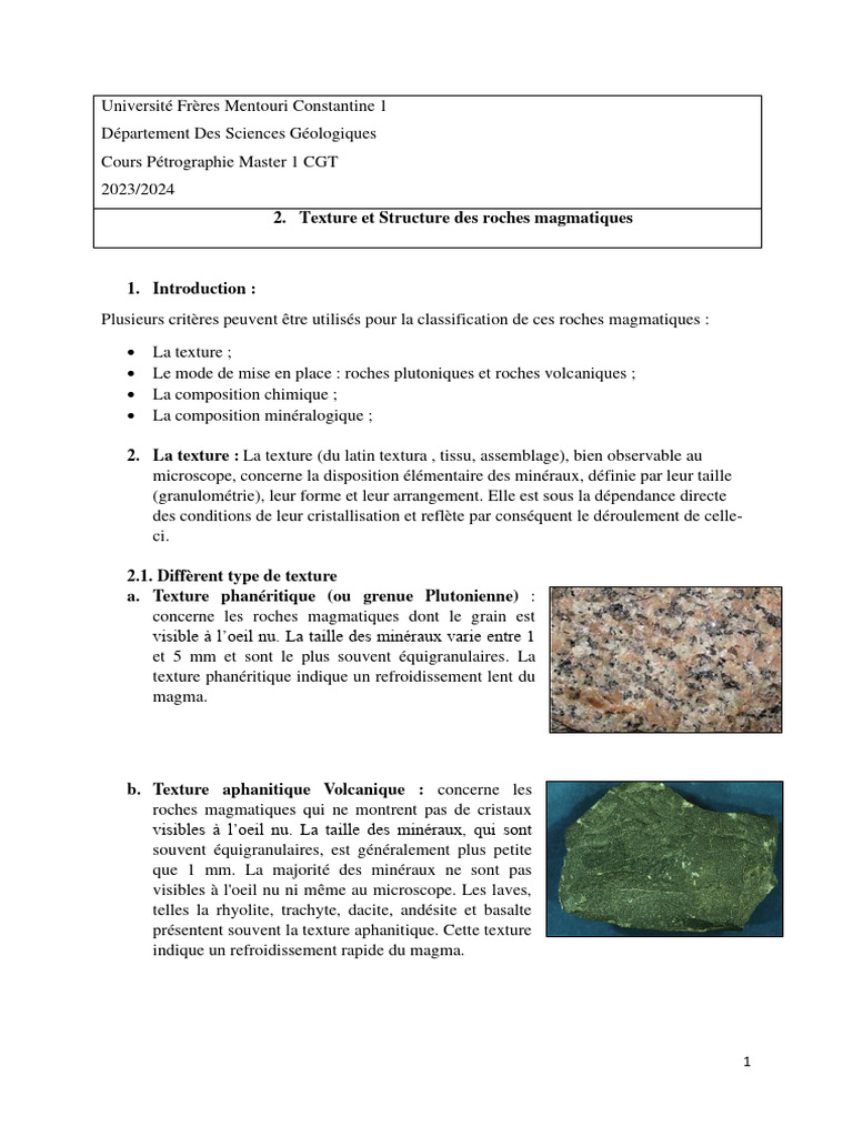 Textures des Roches Magmatiques | PDF | Roche magmatique | Magma