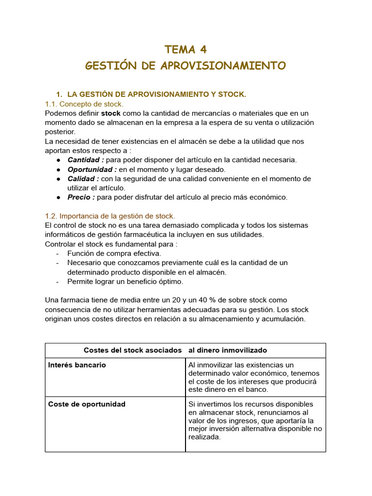 Gestión de Aprovisionamiento y Stock | PDF | Medicamentos con receta ...