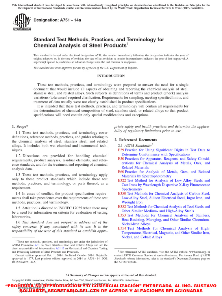 ASTM A751 Chemical Analysis Standards | PDF | Steel | Spectroscopy