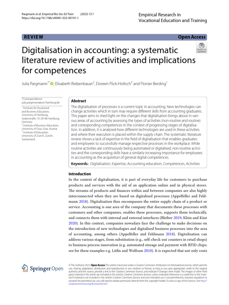 Digitalisation in Accounting: A Systematic Literature Review of ...