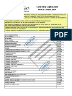 Tarifario Modista Lenceria Enero 2024