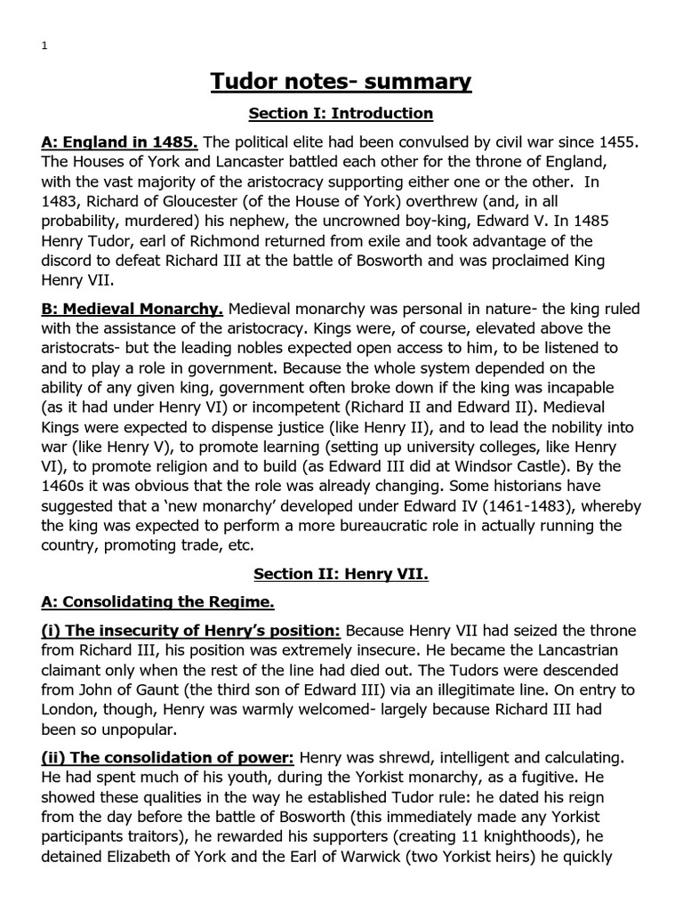 Tudor+Revision+Notes | PDF | House Of York | House Of Tudor