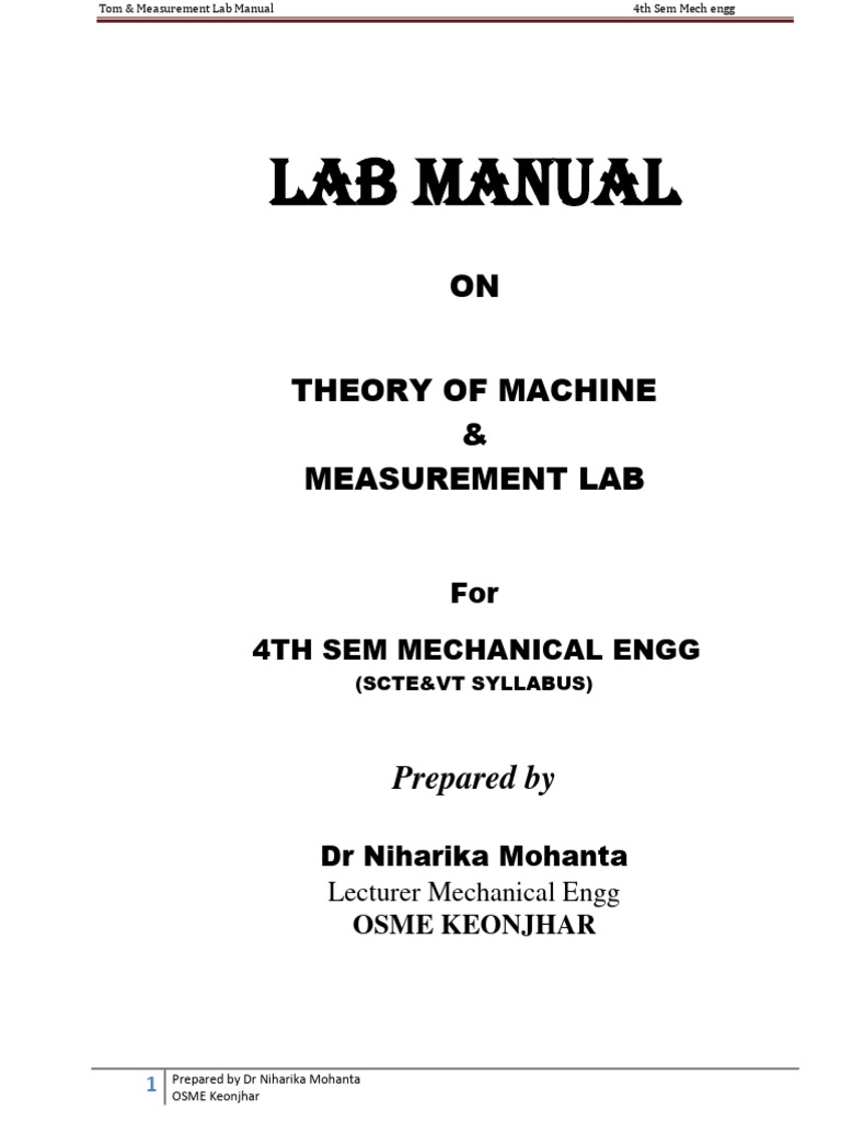 4th Sem Mech Engg Lab Manual Tom And Measurement Pdf Gear Machines