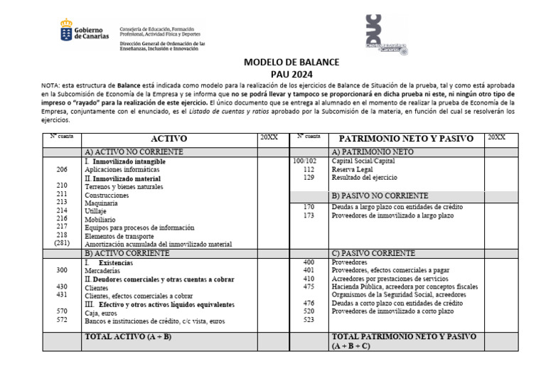 Modelo de Balance de Situación 2024 | PDF | Hoja de balance | Bancos