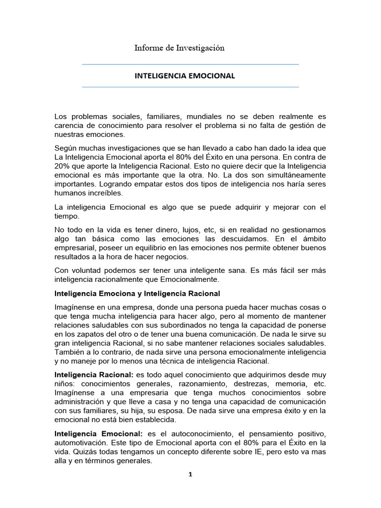 Inteligencia Emocional | PDF | Las emociones | Inteligencia