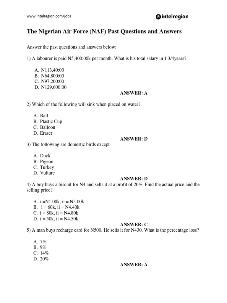 Nigerian Air Force Pass Questions and Answers 1 | PDF | Nigeria ...