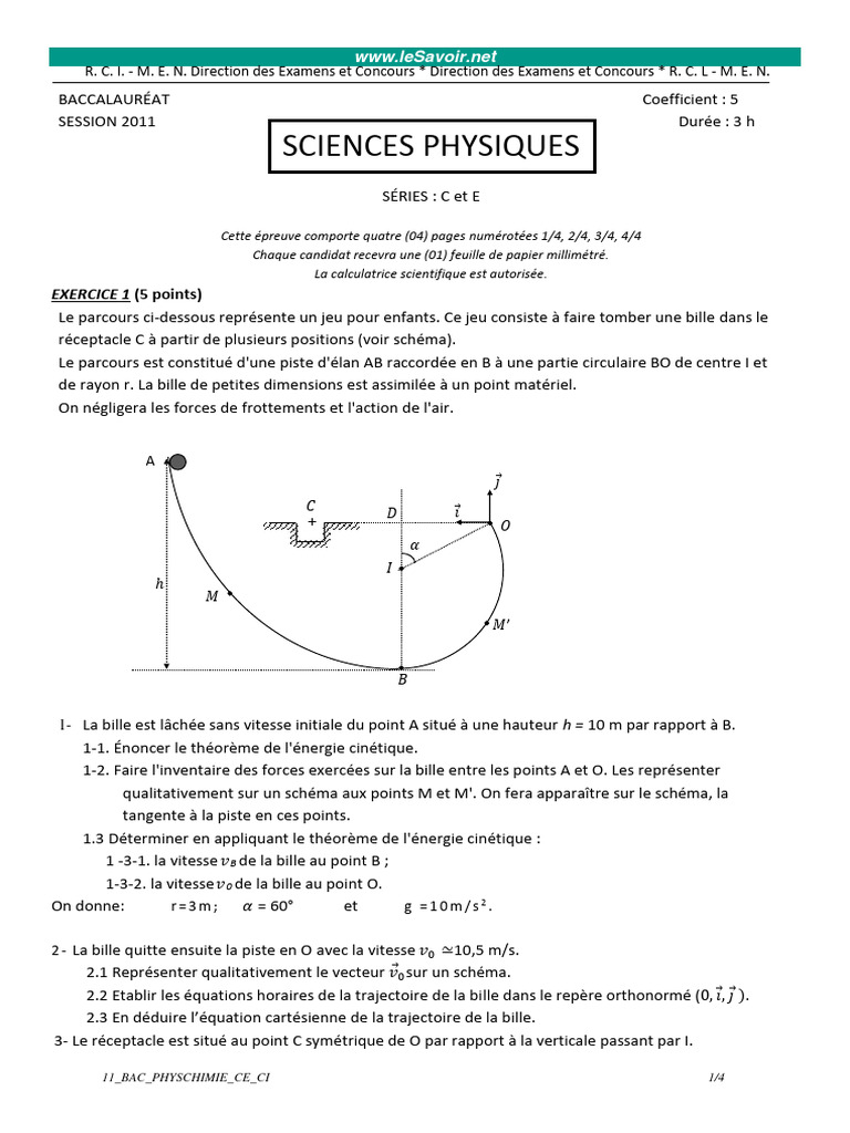 Sciences Physiques: EXERCICE 1 (5 Points) | PDF