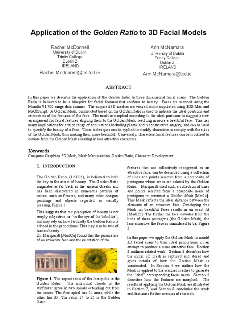 Application of The Golden Ratio To 3D Facial Models | PDF | Image ...