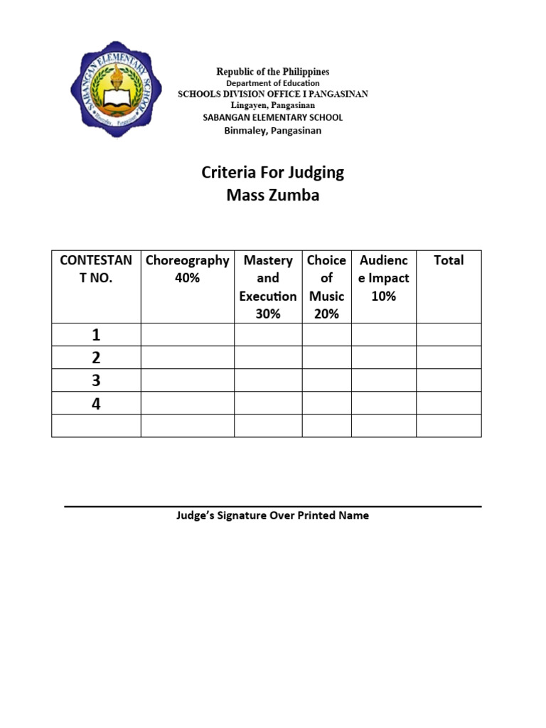 Zumba Contest Judging Criteria | PDF