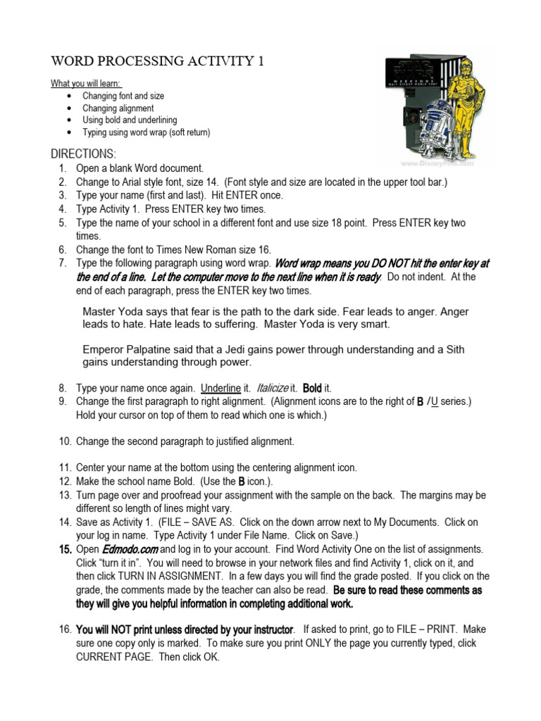 Activity - 1 in Word Processo | PDF | Jedi | Palpatine