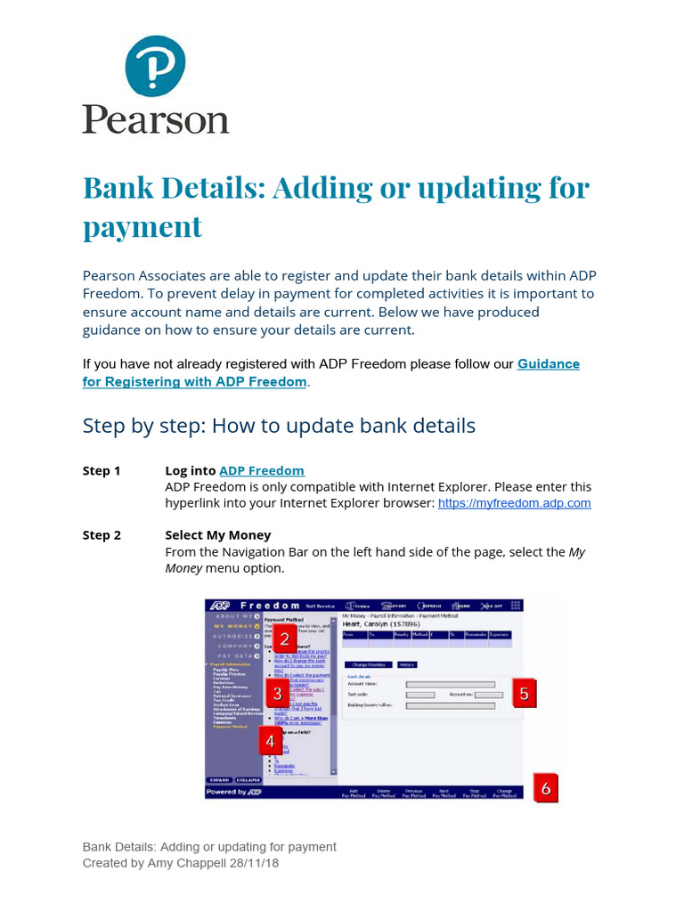 Update Bank Details in ADP Freedom | PDF | Finance & Money Management