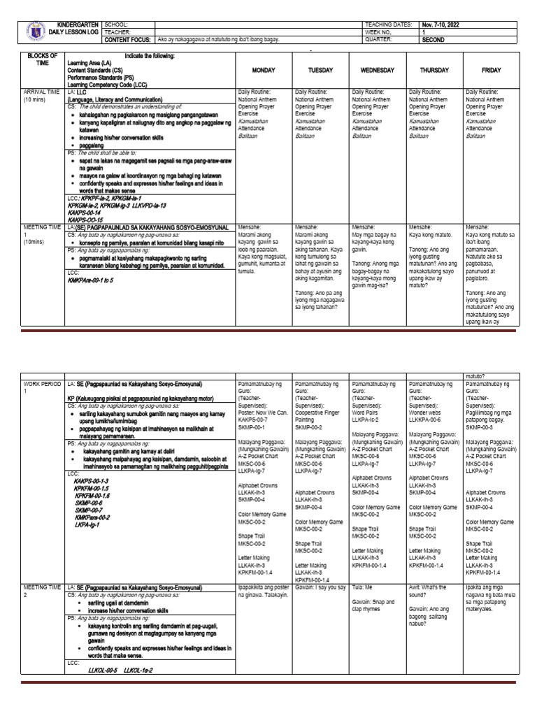 KINDER DLL Week 10 | PDF
