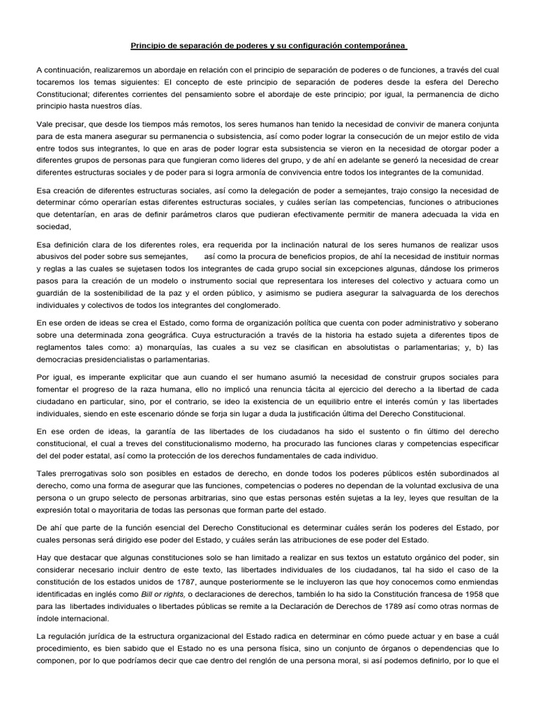 Separación de Poderes en Derecho Constitucional | PDF | Política ...