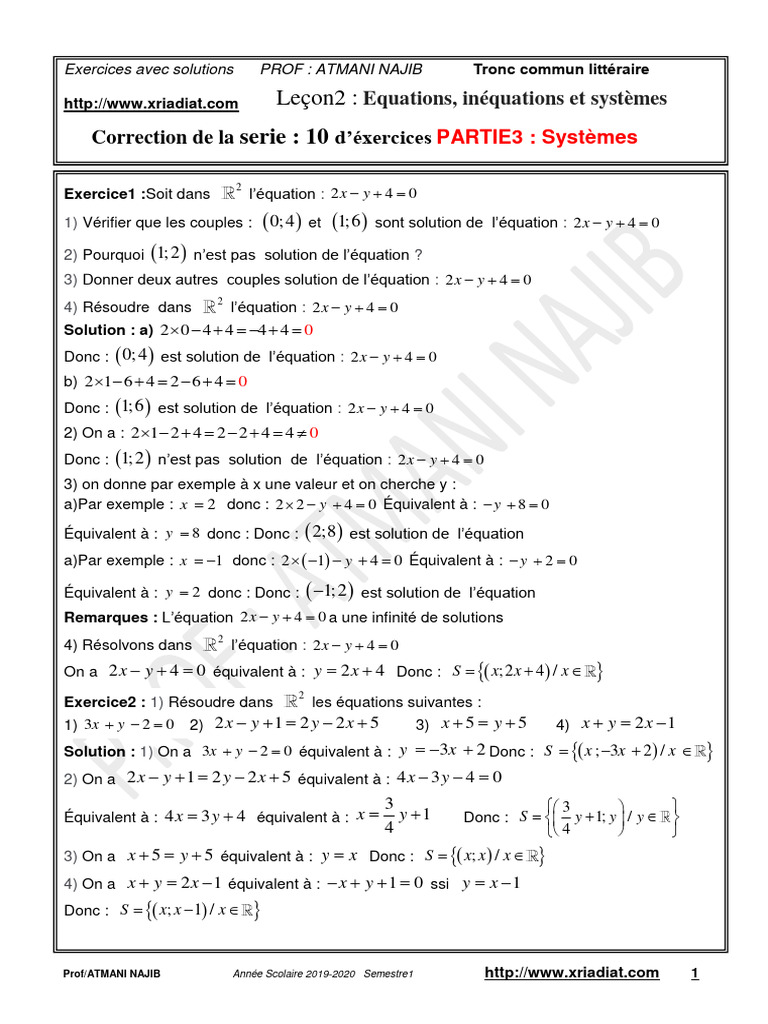 10tclettre Sys Ex Cor | PDF | Équations | Déterminant
