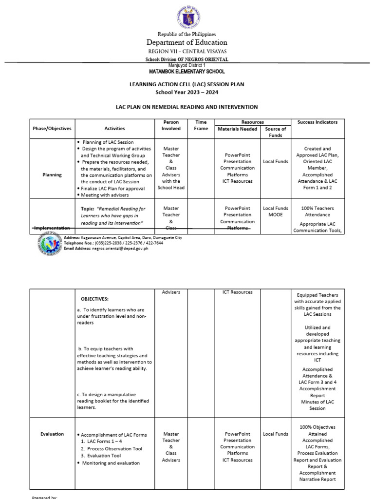 RDNG Intrnvtn-LAC PLAN | PDF