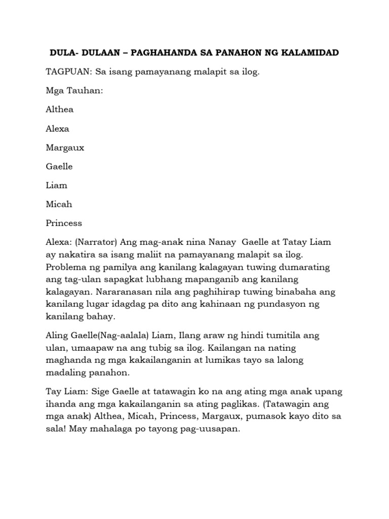 Dula Dulaan Script Paghahanda Sa Kalamidad | PDF