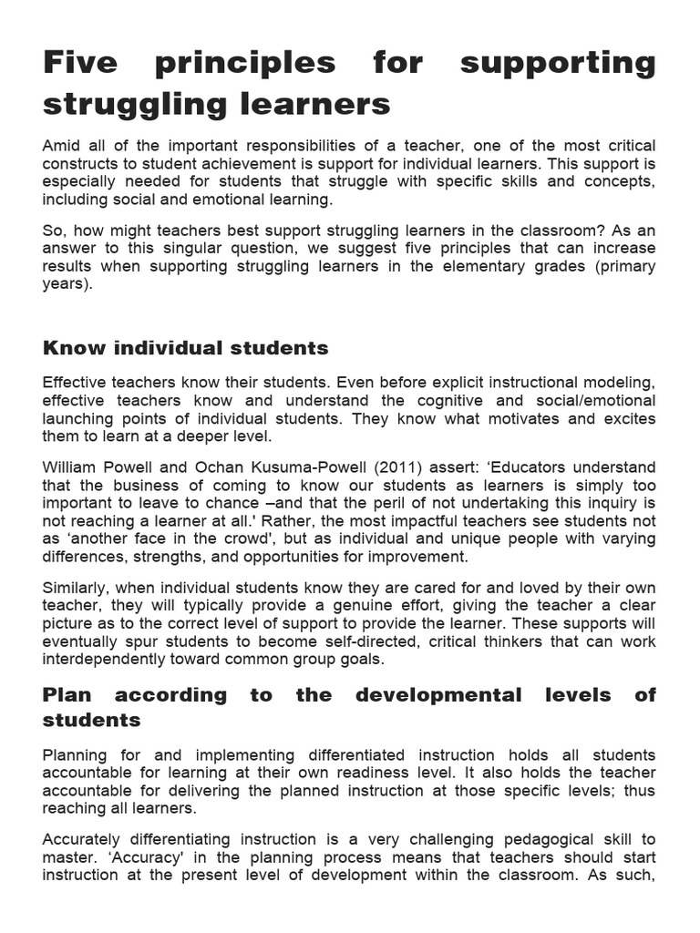 Supporting Struggling Learners: 5 Principles | PDF