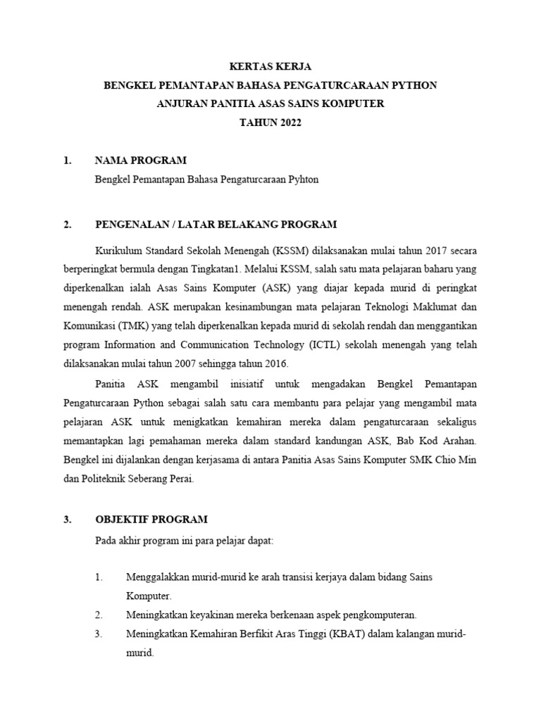 Kertas Kerja BENGKEL PYTHON TING 3 | PDF