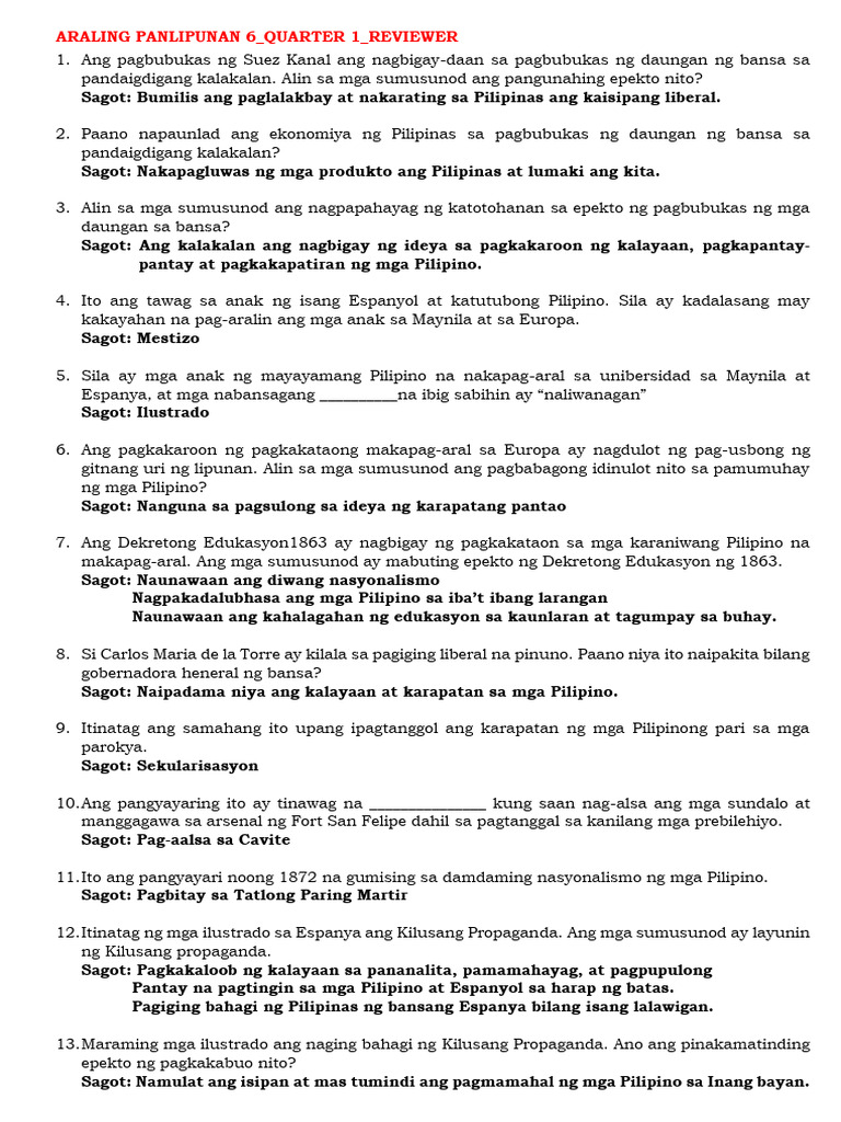 AP6 - Quarter 1 - Reviewer | PDF