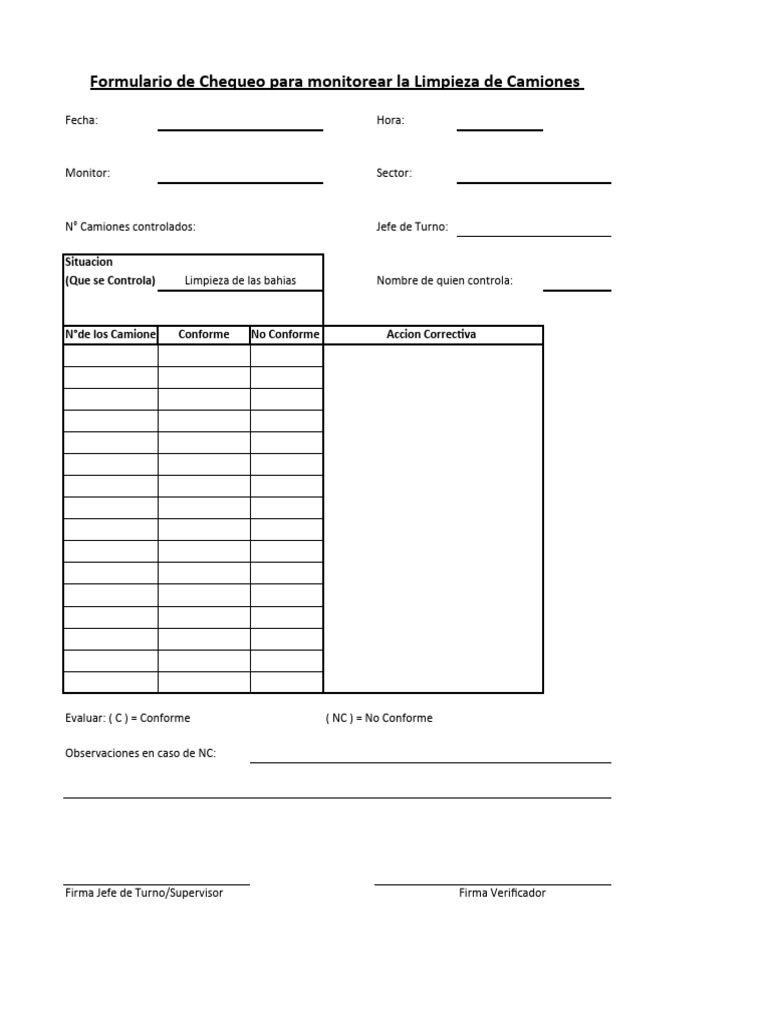 Check List Limpieza de Camiones | PDF