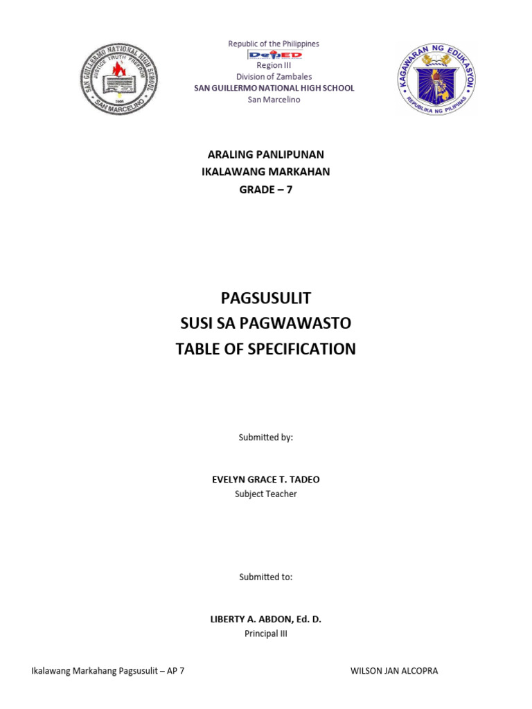 Ikalawang Markahang Pagsusulit AP 7 With TOS | PDF
