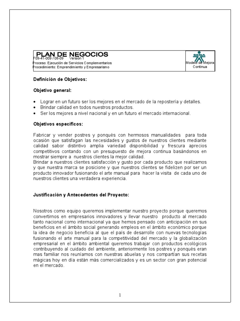 Plan de Negocios Reposteria y Detalles Verano Original Copia