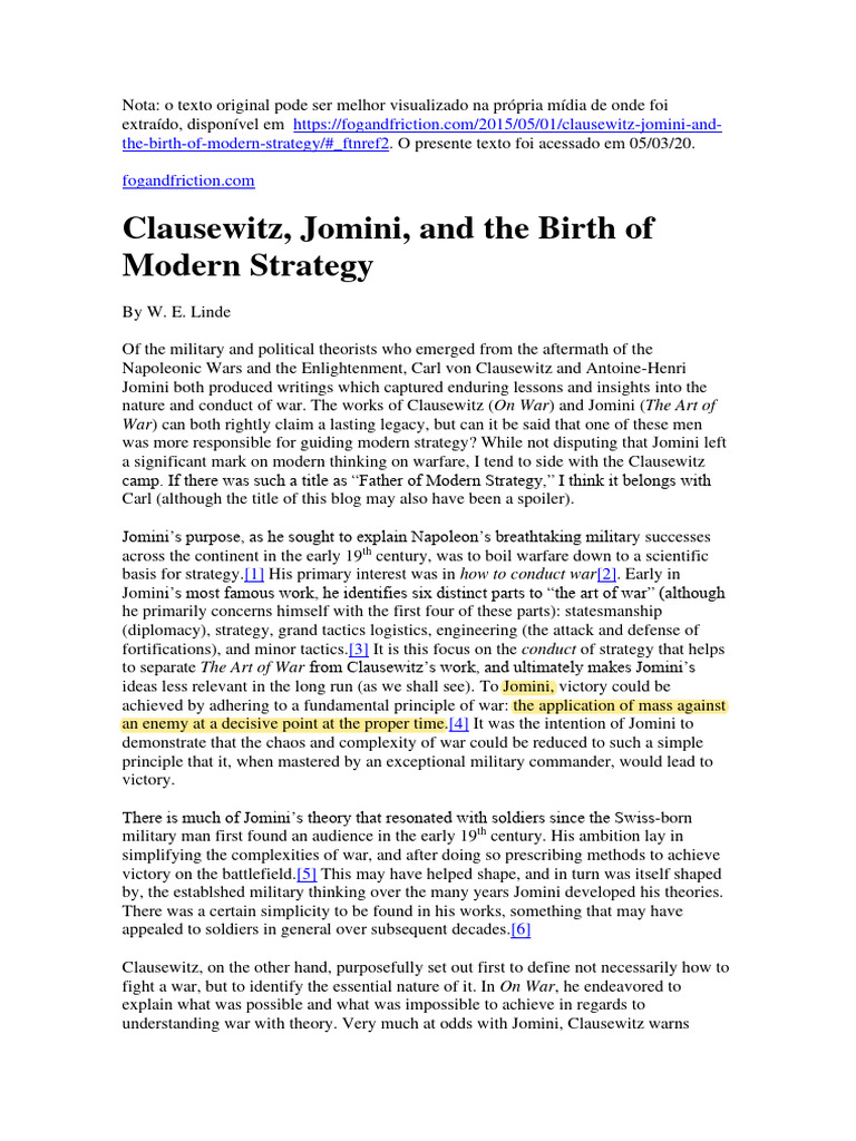 Leitura Obrigatória Linde Clausewitz, Jomini and Modern Strategy