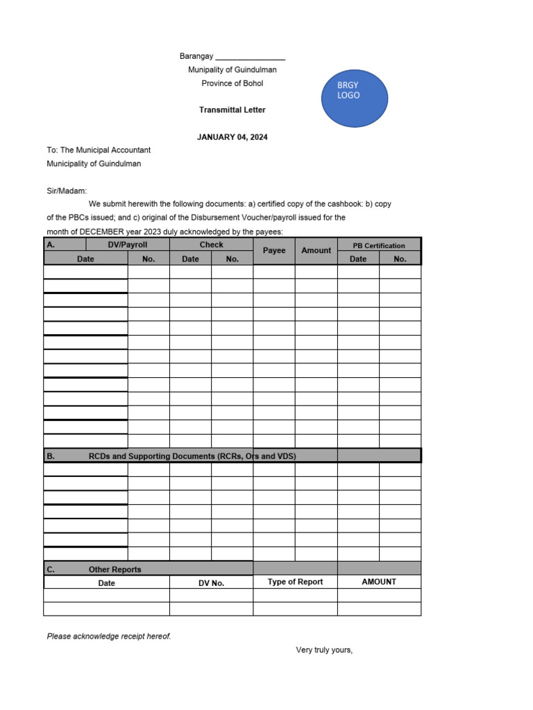 Transmittal Letter To Coa Template PDF