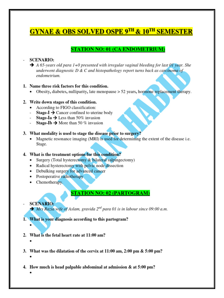 Gynaecology Obstetrics Solved Ospe Pdf Childbirth Pregnancy