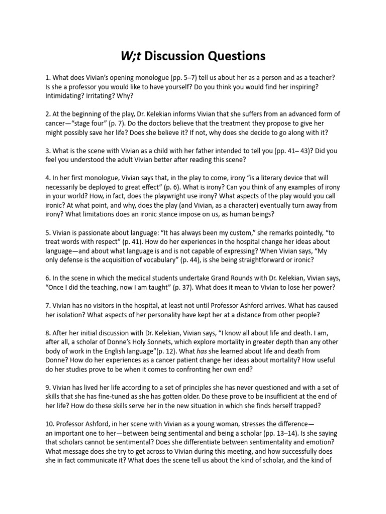 Wit discussion questions PDF Irony