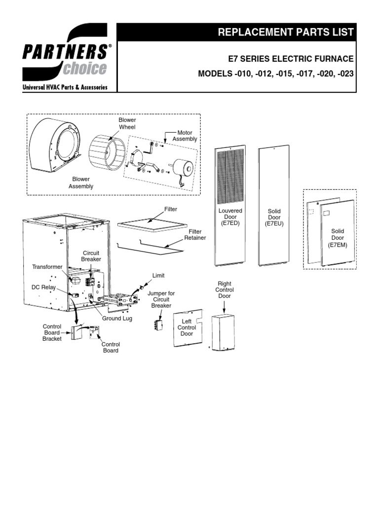 E7 Electric Furnace Parts List | PDF | Electricity | Electromagnetism