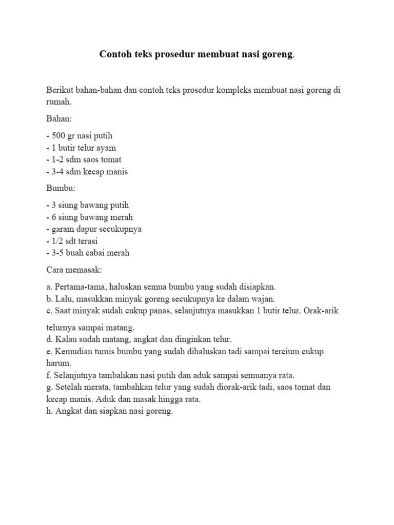 Contoh Teks Prosedur Membuat Nasi Goreng | PDF