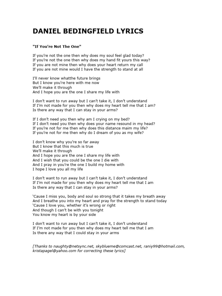 DANIEL BEDINGFIELD LYRICS PDF