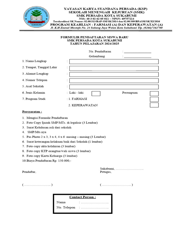 Formulir pendaftara baru 2024 2025 | PDF