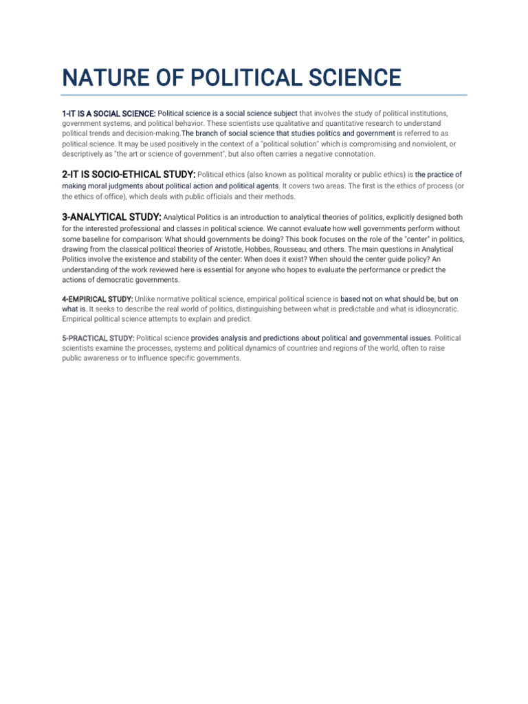 Nature of Political Science | PDF