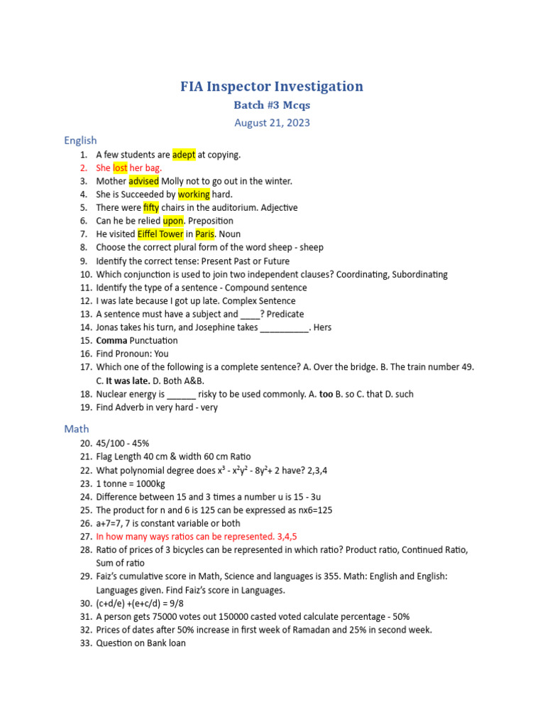 FIA Inspector Exam Grievance Guide | PDF | Sentence (Linguistics)