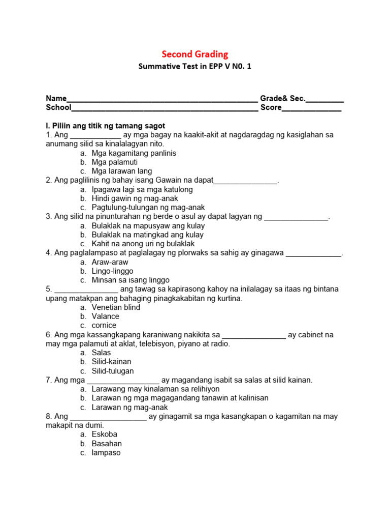 2ND QUARTER New EPP | PDF