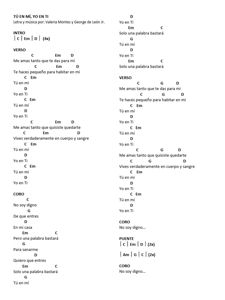 Letras y acordes: Tú en mí, yo en ti | PDF