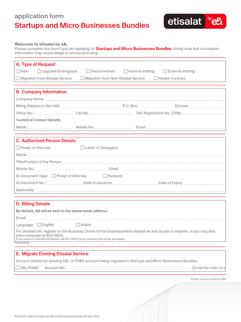 Etisalat Startups & Micro Business Form | PDF | Business | Finance ...