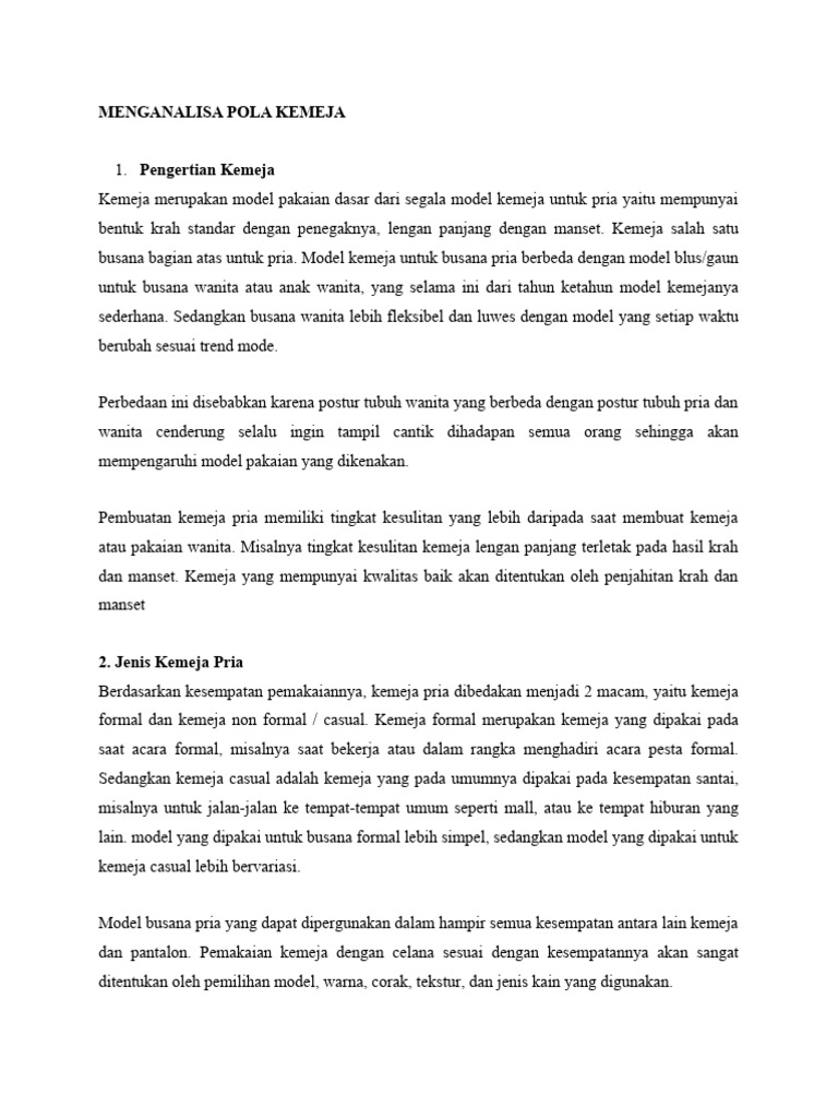 Pola dan Bagian Kemeja Pria | PDF