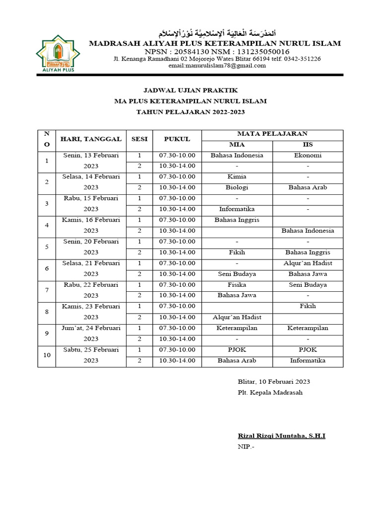 Jadwal Ujian Praktik Pdf